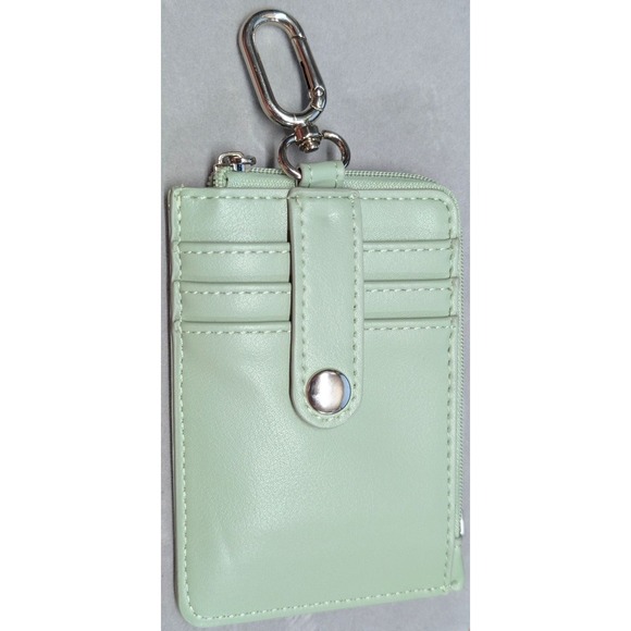Accessories - New Card Holder Wallet Mint Green Faux Leather Keychain ID Wallet Clip Ring